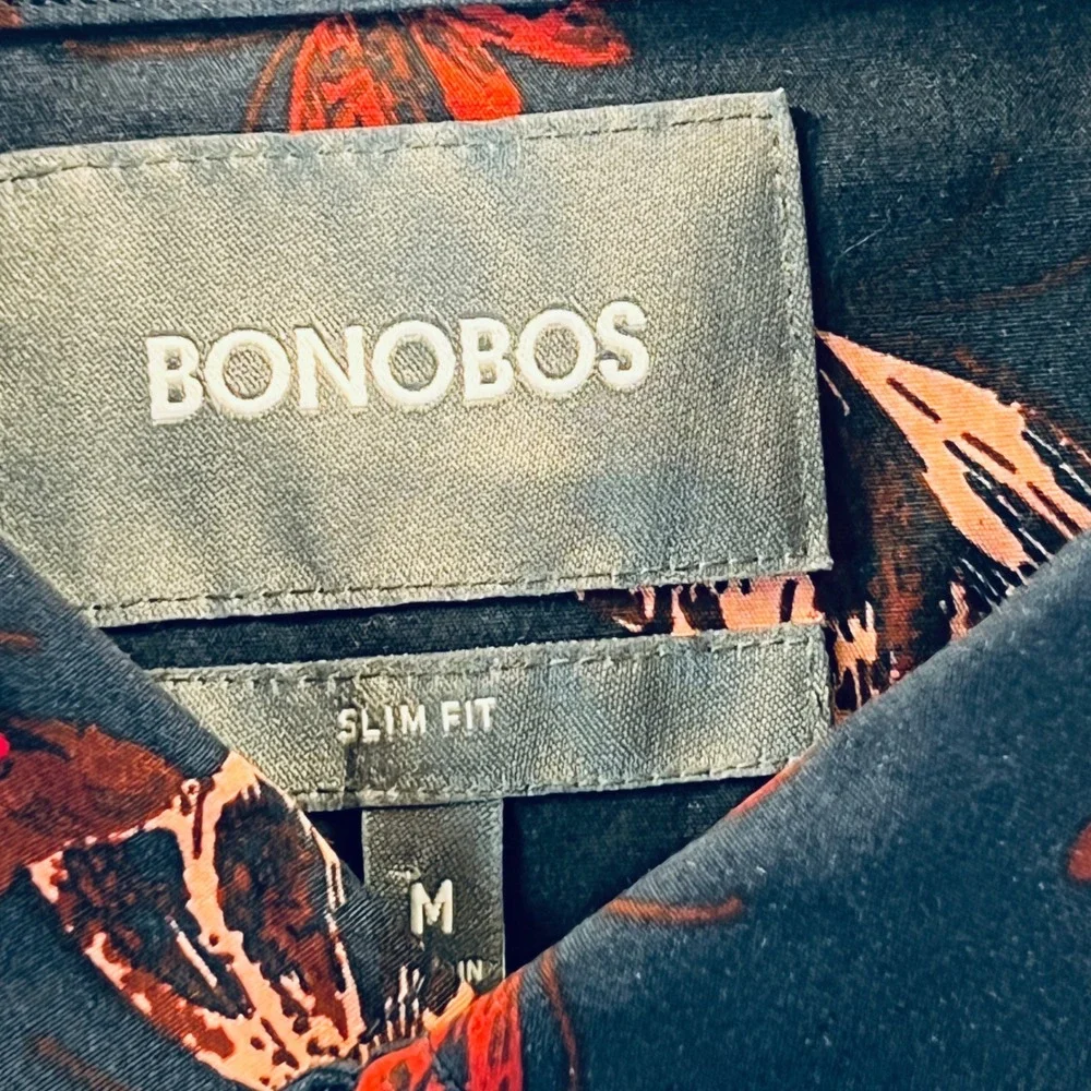 Bonobos Mens Slim Fit Butterfly Print Button Down Shirt Navy Red Size M